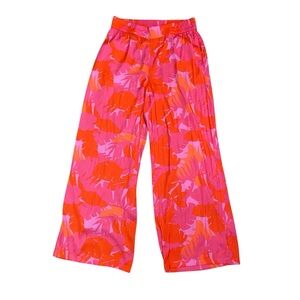 Maison D’Amelie Pink Orange Tropical Wide Leg Pants Medium